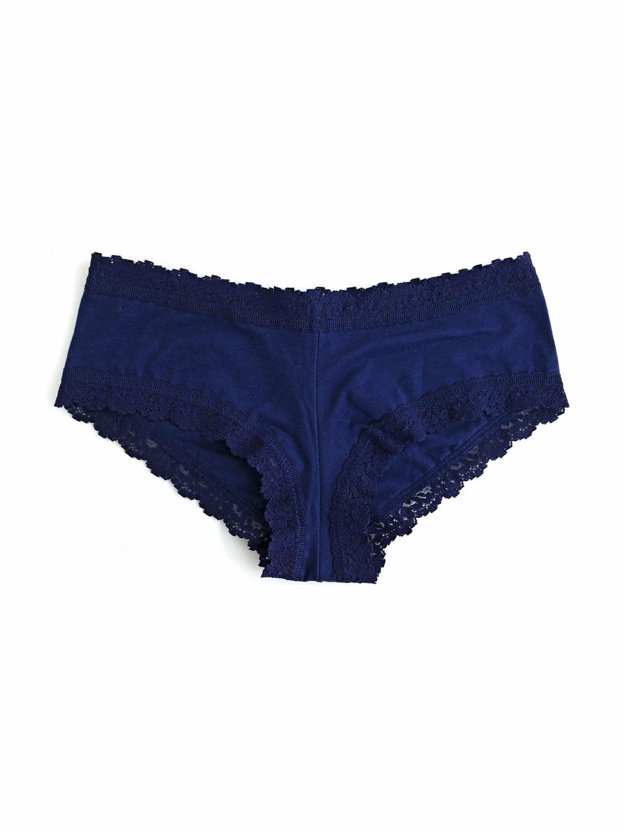 Navy Supima® Cotton Boyshort with lace trim - Flat Lay Detail | Hanky Panky