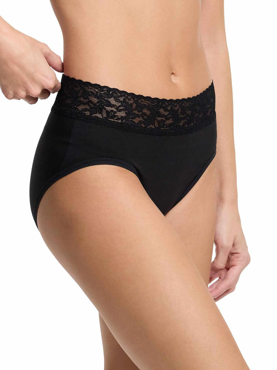 Black Supima® Cotton French Brief high-cut silhouette - Angled Back View On Model | Hanky Panky