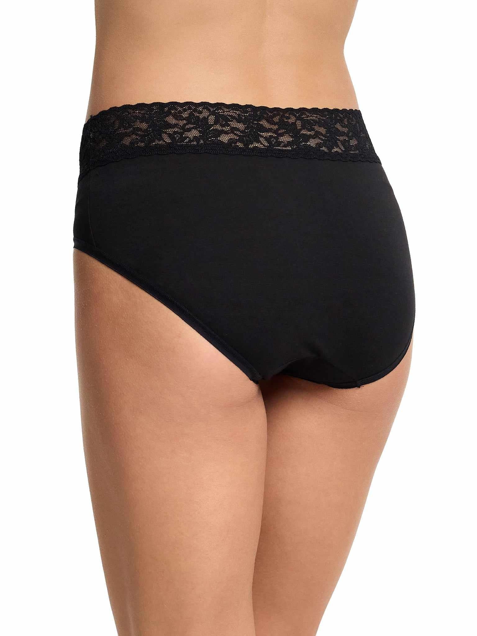 Black Supima® Cotton French Brief angled back view, cotton-spandex fabric detail on model | Hanky Panky