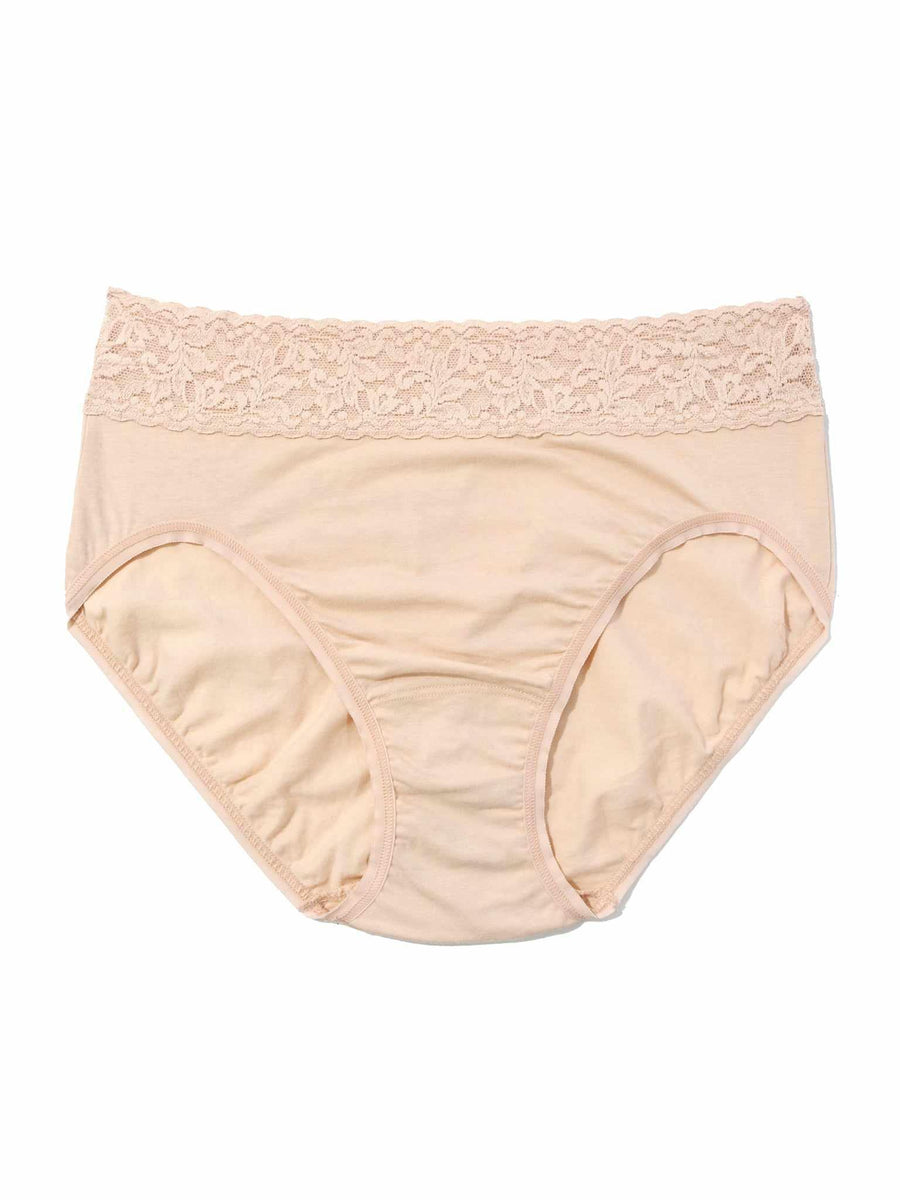 Chai Supima® Cotton French Brief with floral lace waistband - Flat Lay | Hanky Panky