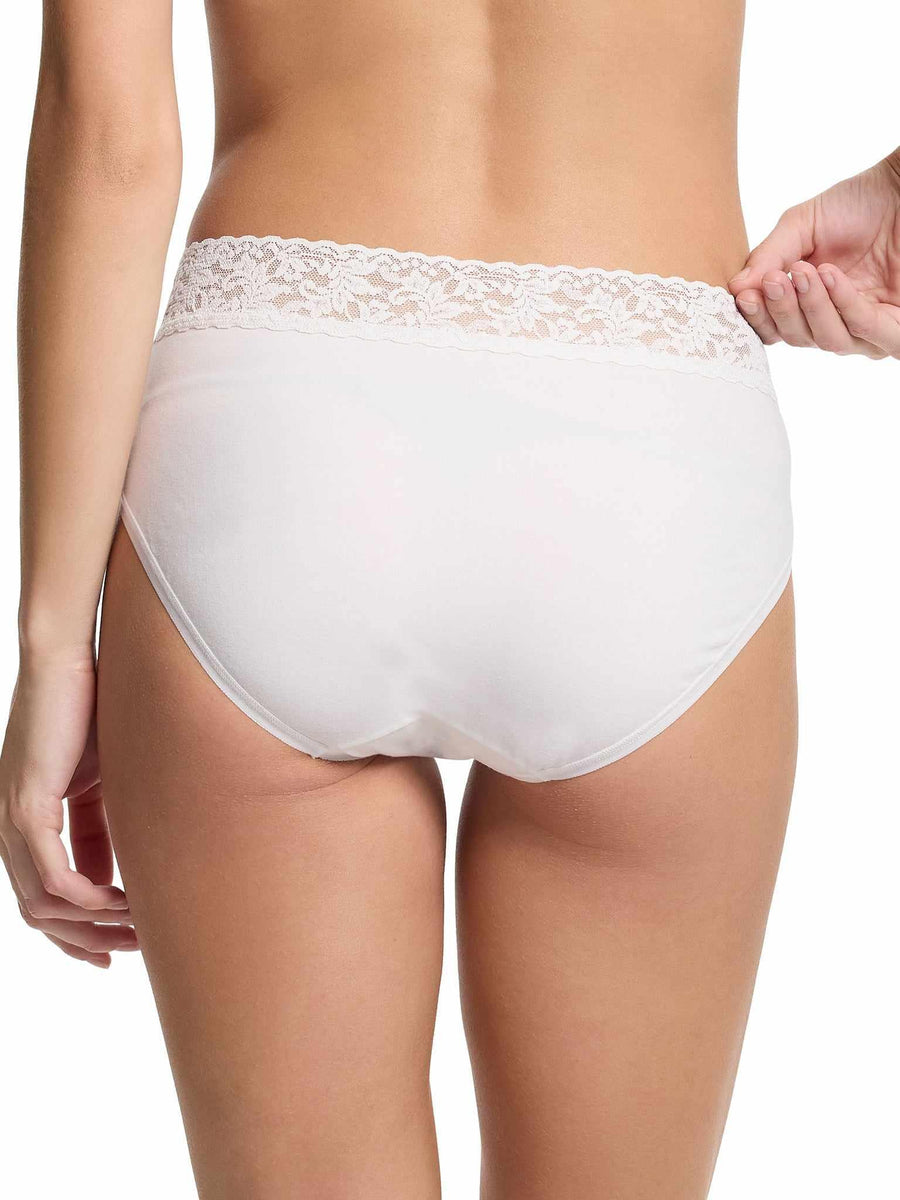 White Supima® Cotton French Brief lace waistband detail - Back On-Model | Hanky Panky