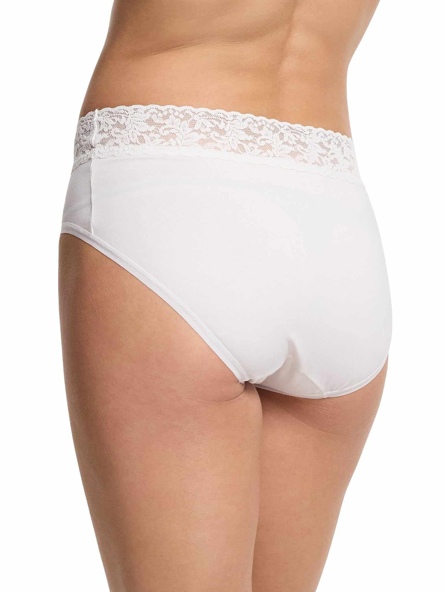 White Supima® Cotton French Brief lace waistband - Back Three-Quarter On-Model | Hanky Panky