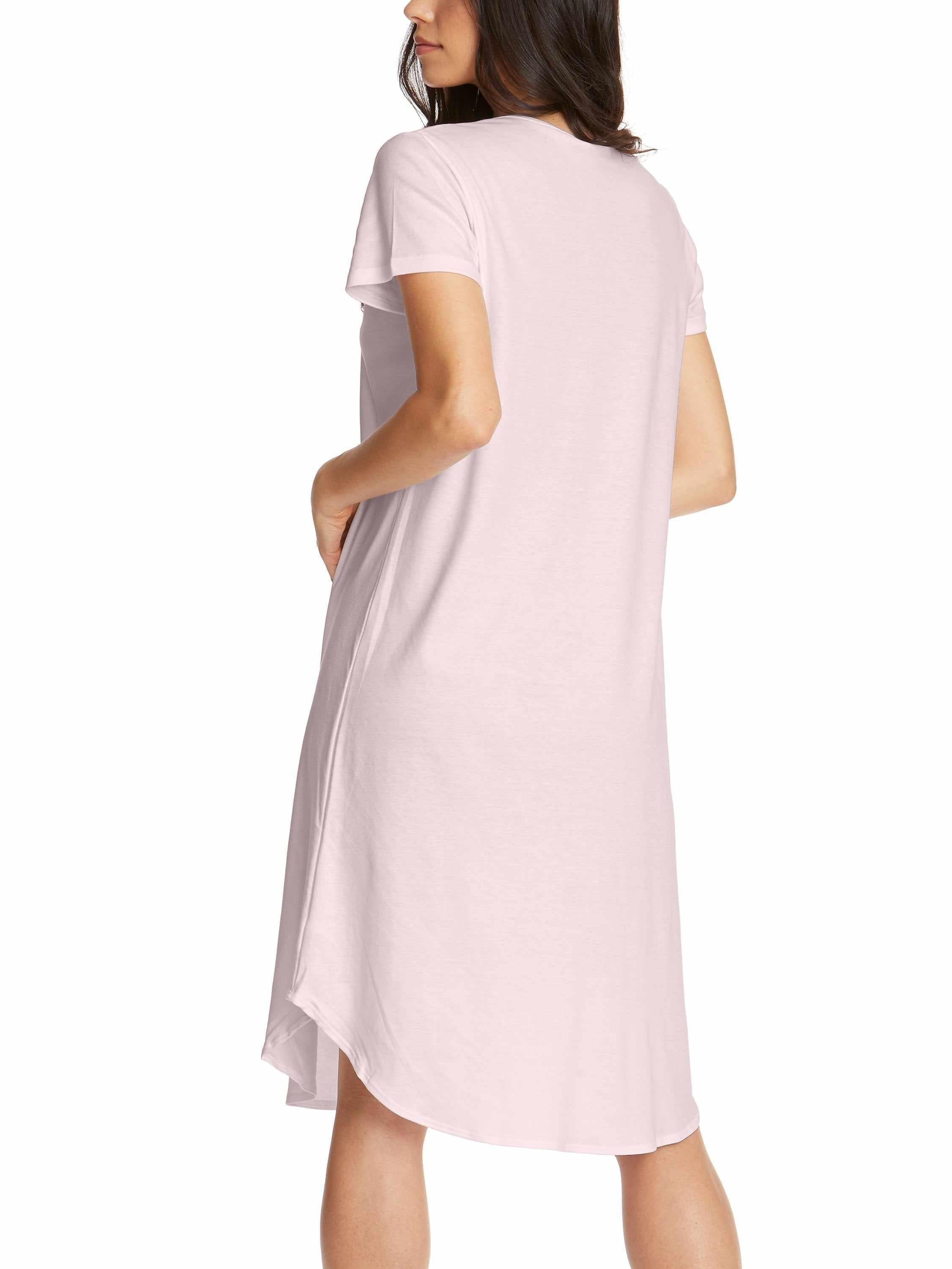 Bliss Pink Supima® Cotton Nightgown - Back View, Short Sleeve Gown On Model | Hanky Panky