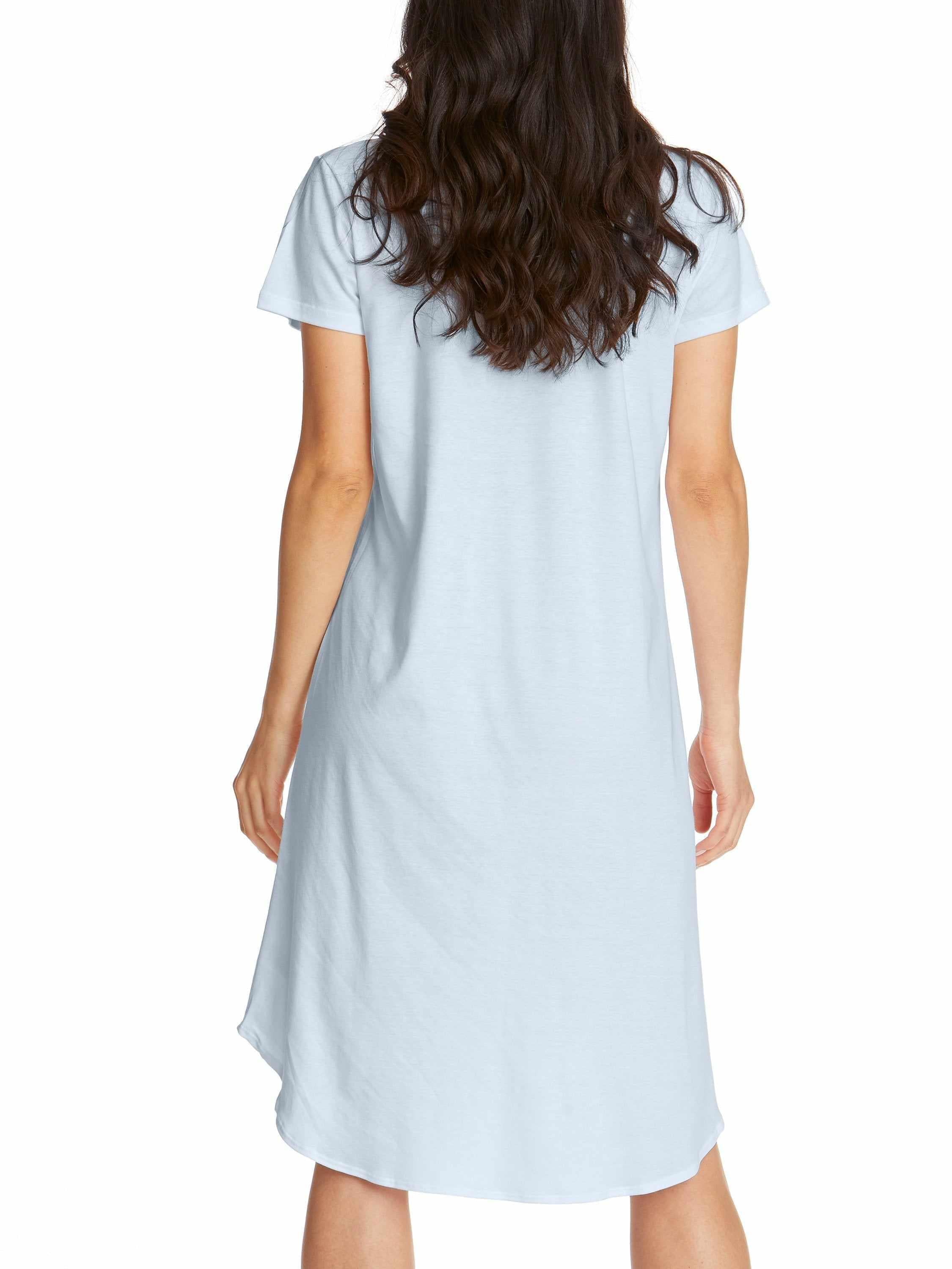 Supima® Cotton Gown Powder Blue - Back View, Short Sleeve Cotton Nightgown | Hanky Panky