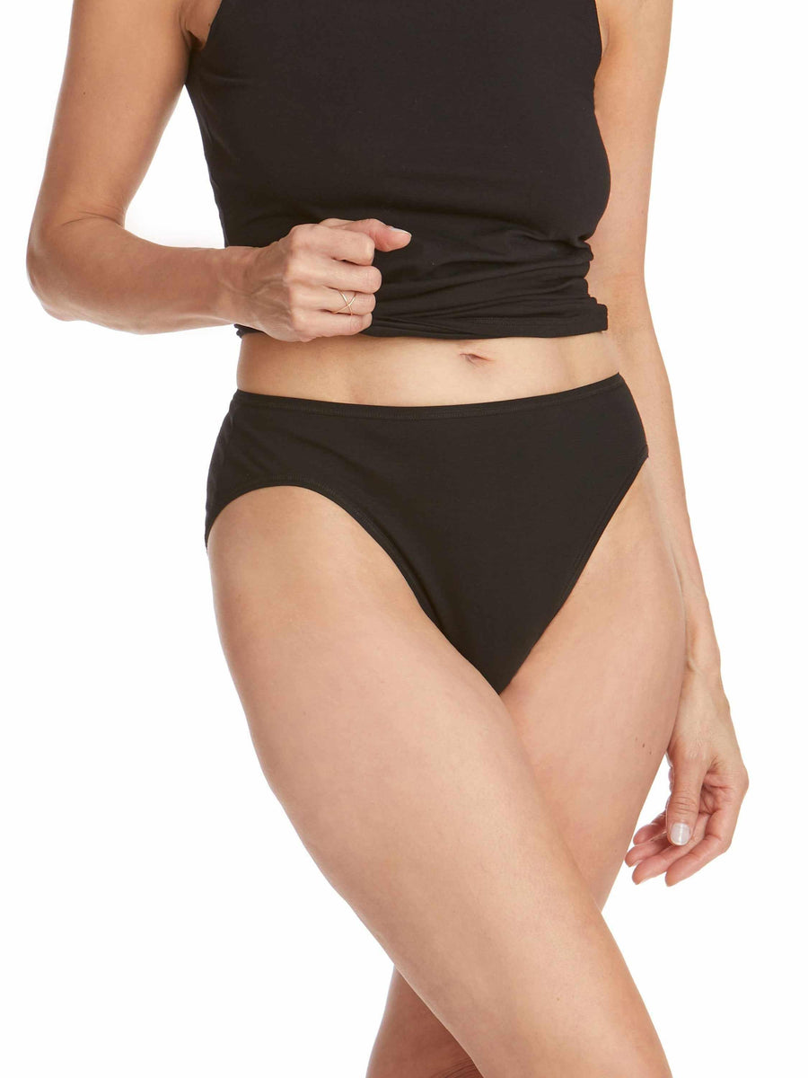 Black Supima® Cotton High Cut Brief - On Model Front View, comfortable cotton underwear | Hanky Panky