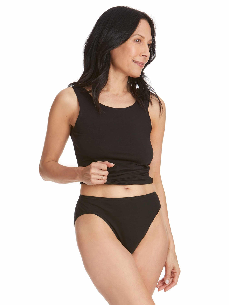 Black Supima® Cotton High Cut Brief - On Model Side Angle, breathable cotton panty | Hanky Panky