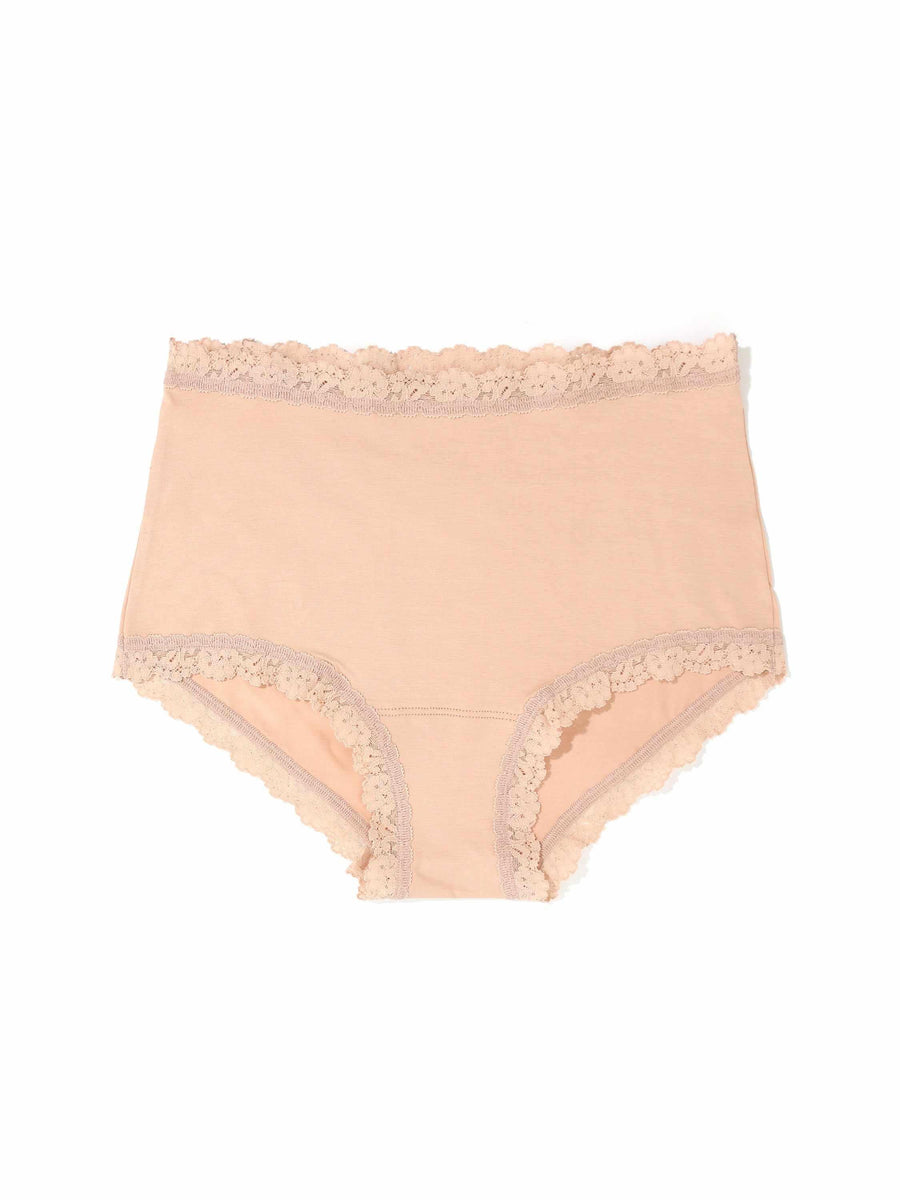 Chai Supima® Cotton High Rise Boyshort with floral lace trim - Flat Lay | Hanky Panky
