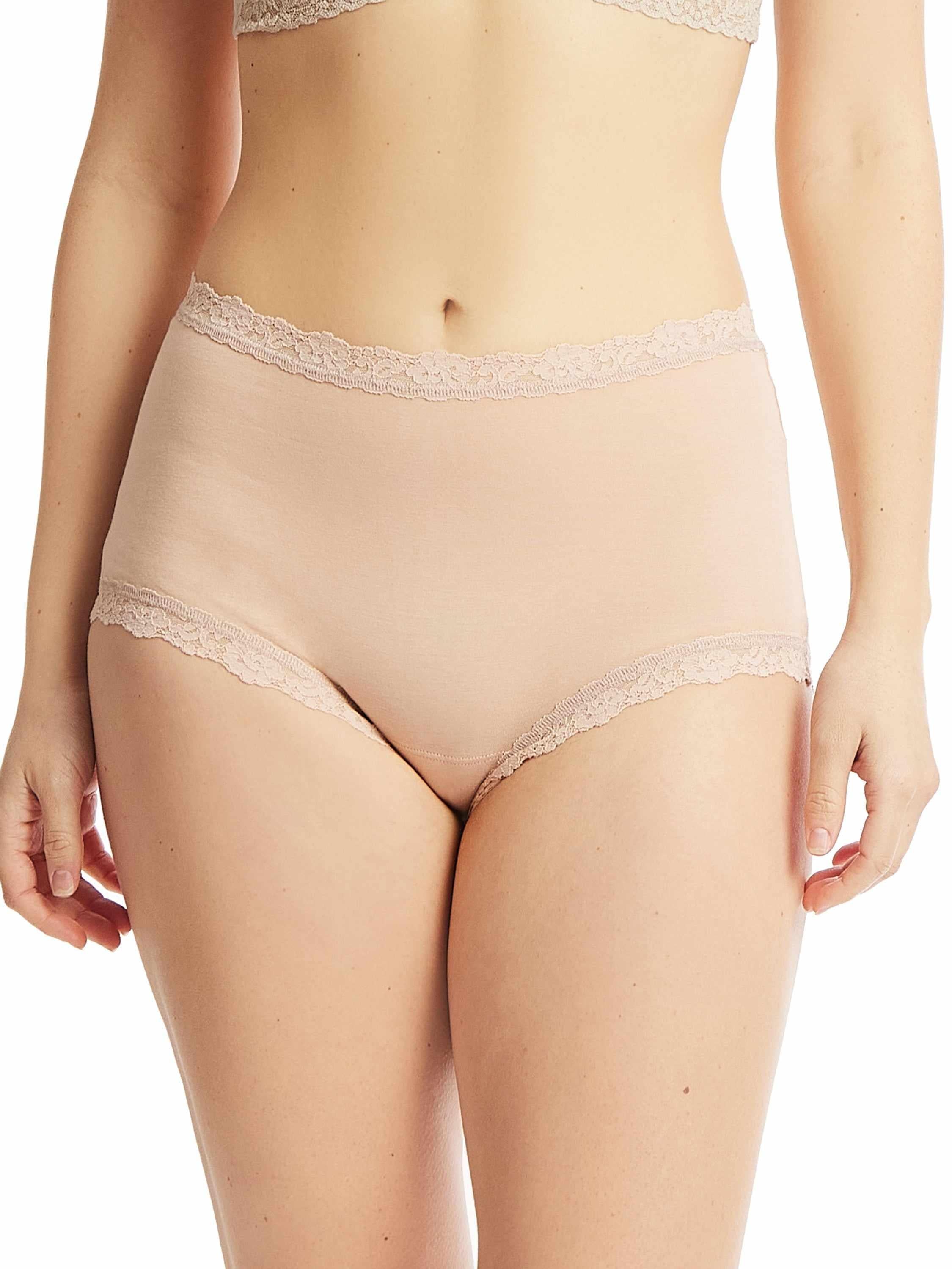 Chai Supima® Cotton High Rise Boyshort with lace trim - Front View On Model | Hanky Panky