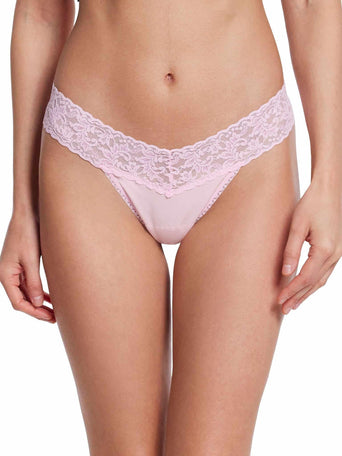 Bliss Pink Supima® Cotton Low Rise Thong - Front On-Model, Lace Waistband | Hanky Panky