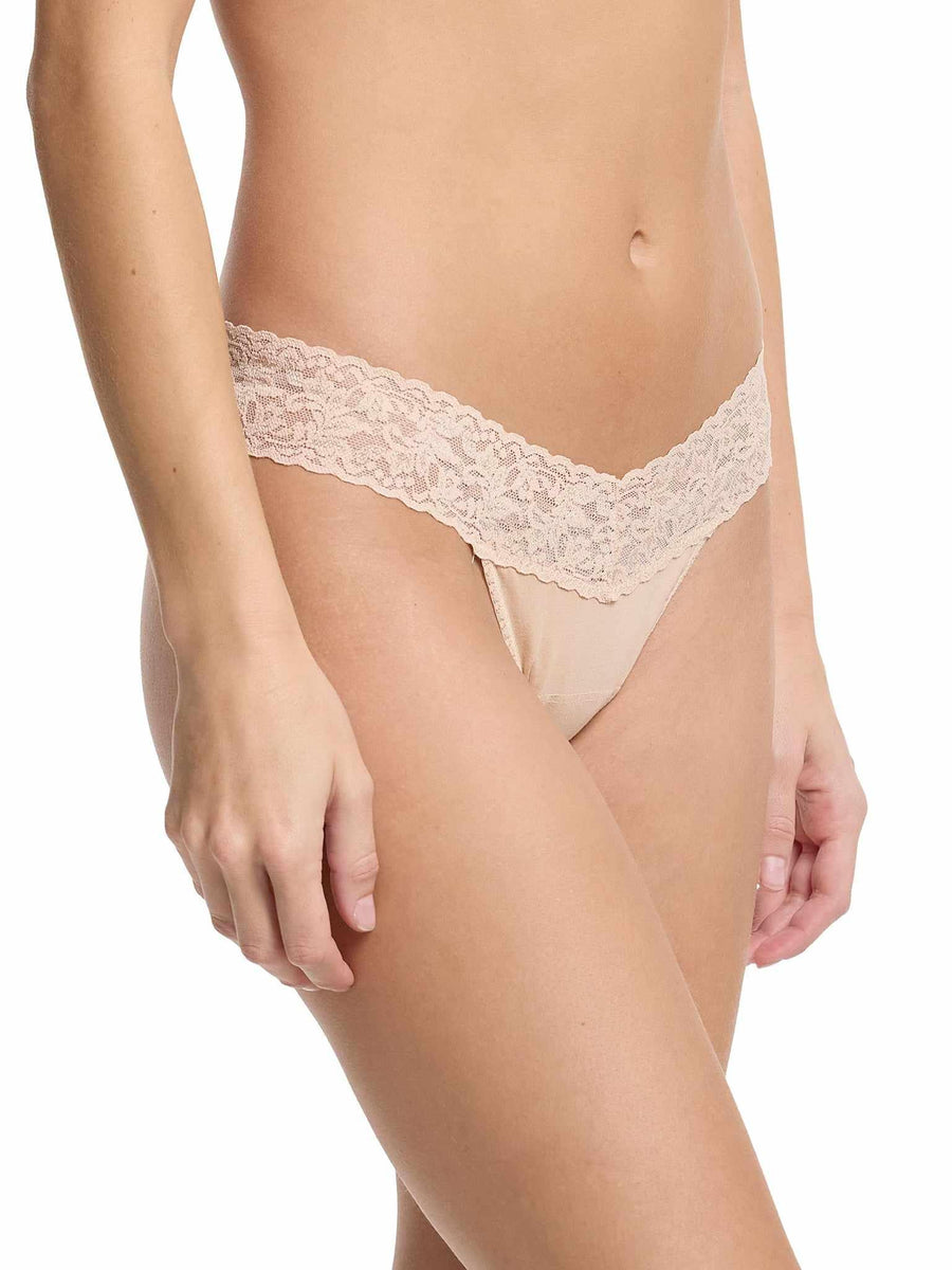 Chai Supima® Cotton Low Rise Thong - Side On-Model View with Lace Waistband Detail | Hanky Panky