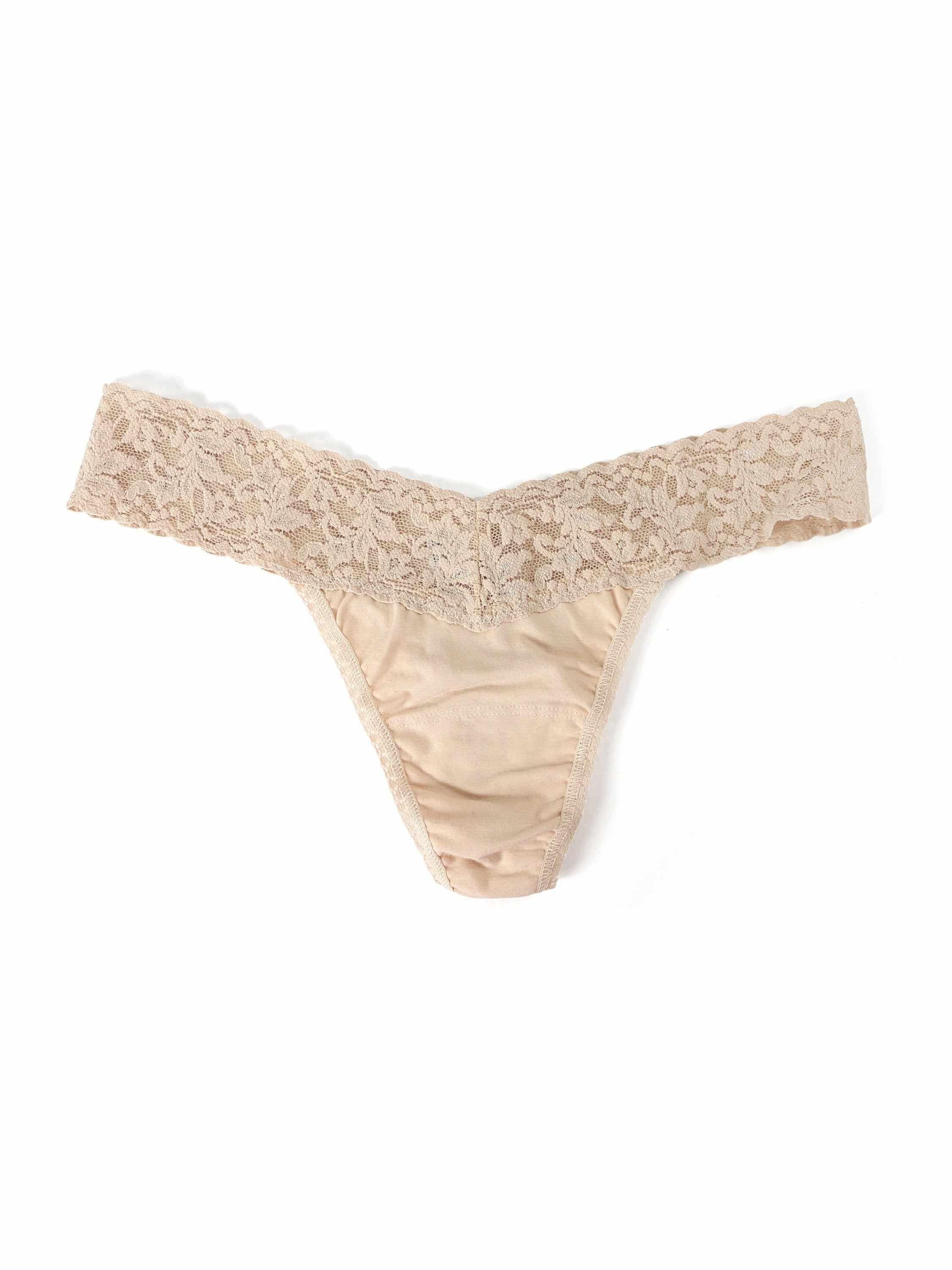 Chai Supima® Cotton Low Rise Thong - Flat Lay Showing Lace Waistband | Hanky Panky