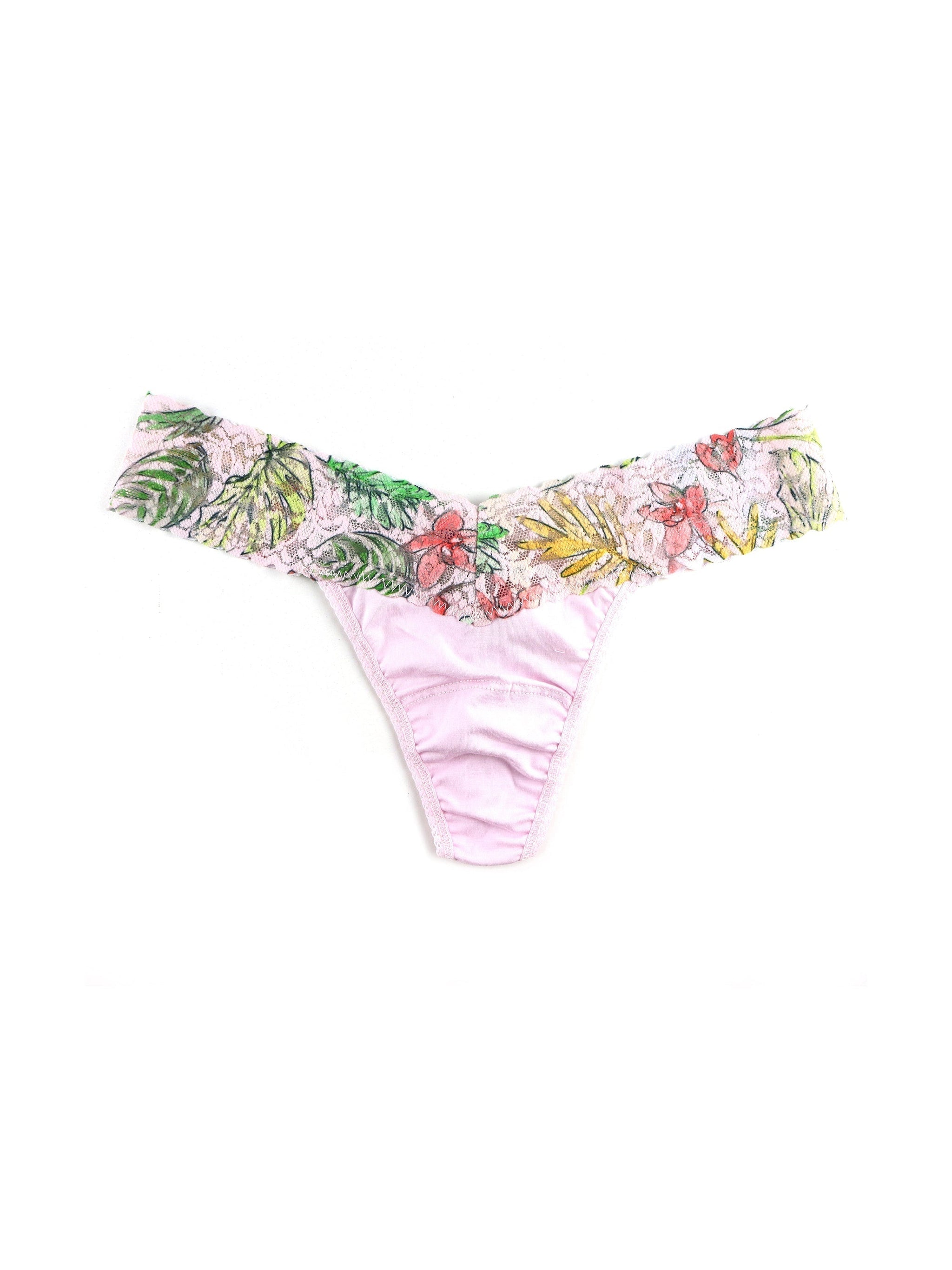 Supima® Cotton Low Rise Thong with Contrast Trim Lovely Leaves Sale