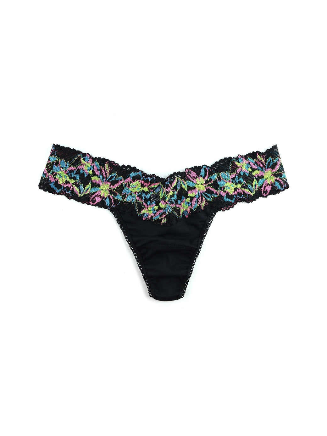 Supima® Cotton Low Rise Thong with Contrast Trim Neon Lights Black Sale