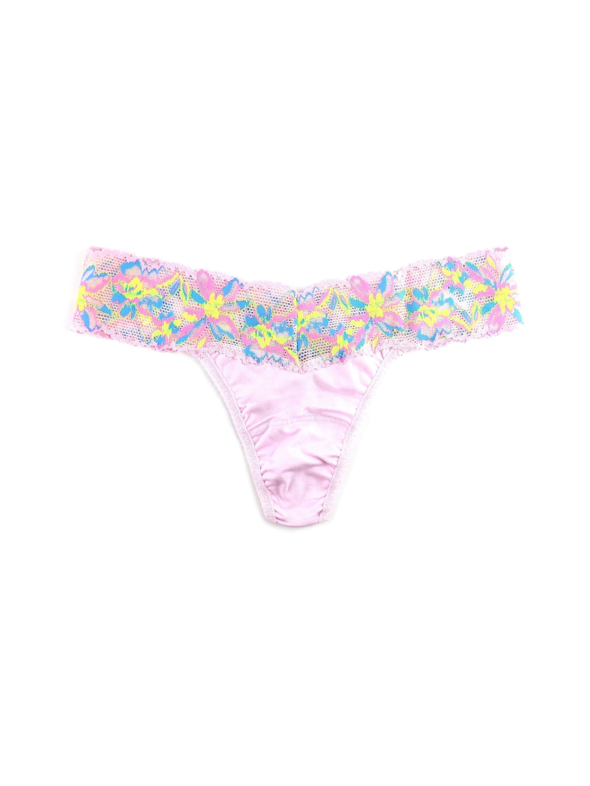 Supima® Cotton Low Rise Thong with Contrast Trim Neon Lights Pink Sale
