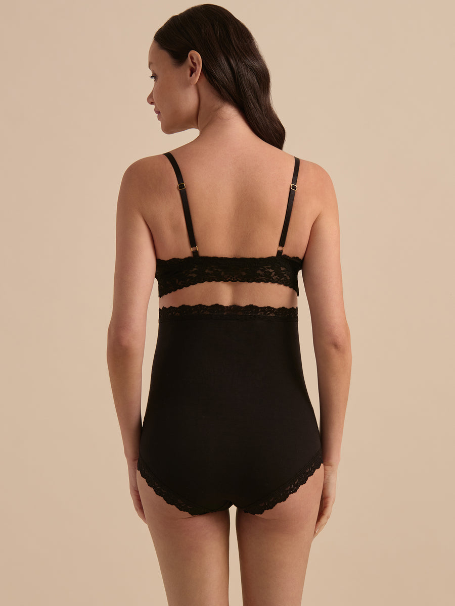 Black Supima® Cotton Maternity Over The Bump Boyshort - On Model Back View | Hanky Panky