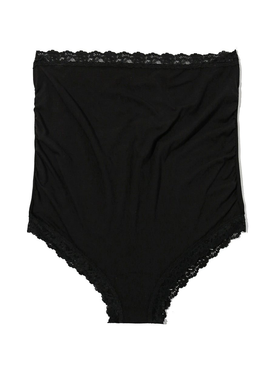 Black Supima® Cotton Maternity Over The Bump Boyshort - Flat Lay Front | Hanky Panky