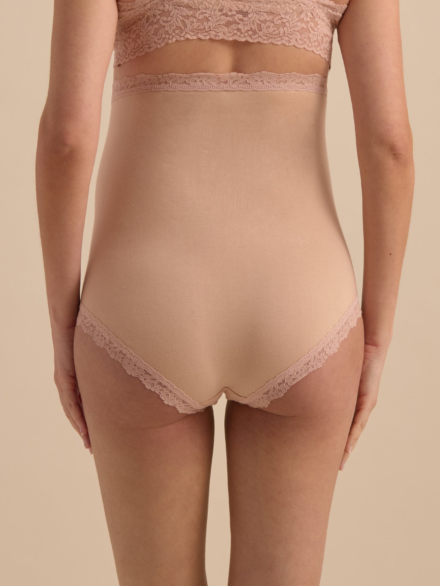 Chai Supima® Cotton Maternity Boyshort - Back View Lace Trim Detail On Model | Hanky Panky