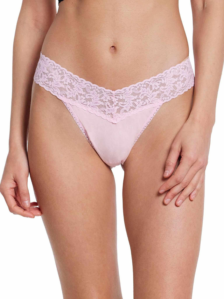 Bliss Pink Supima® Cotton Original Rise Thong - Front On-Model View | Hanky Panky