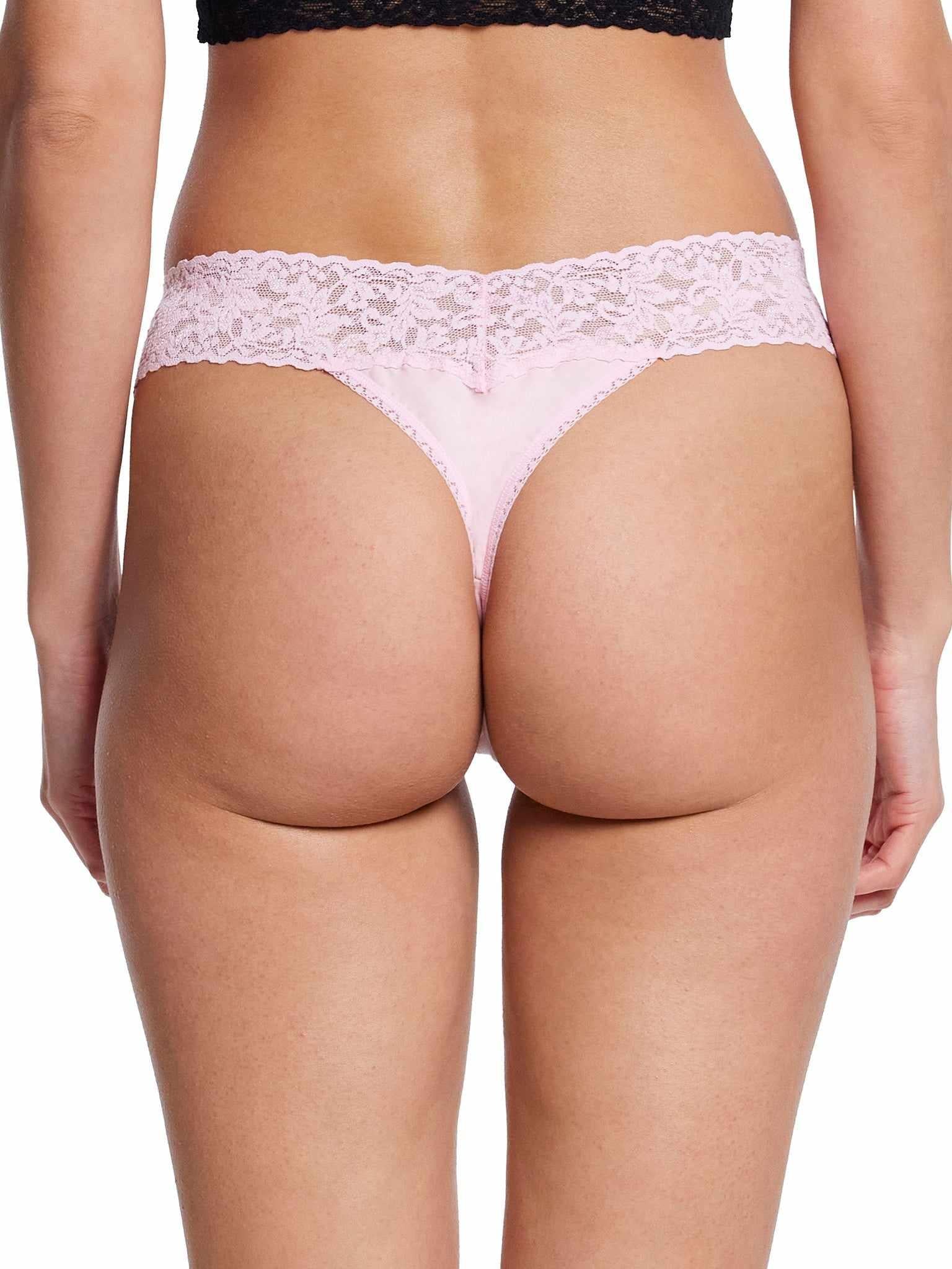 Bliss Pink Supima® Cotton Original Rise Thong - Back On-Model View | Hanky Panky