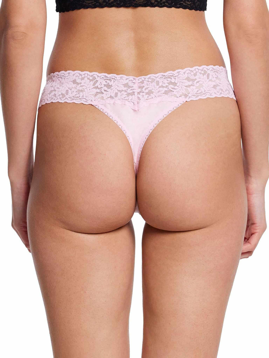 Bliss Pink Supima® Cotton Original Rise Thong - Back On-Model View | Hanky Panky