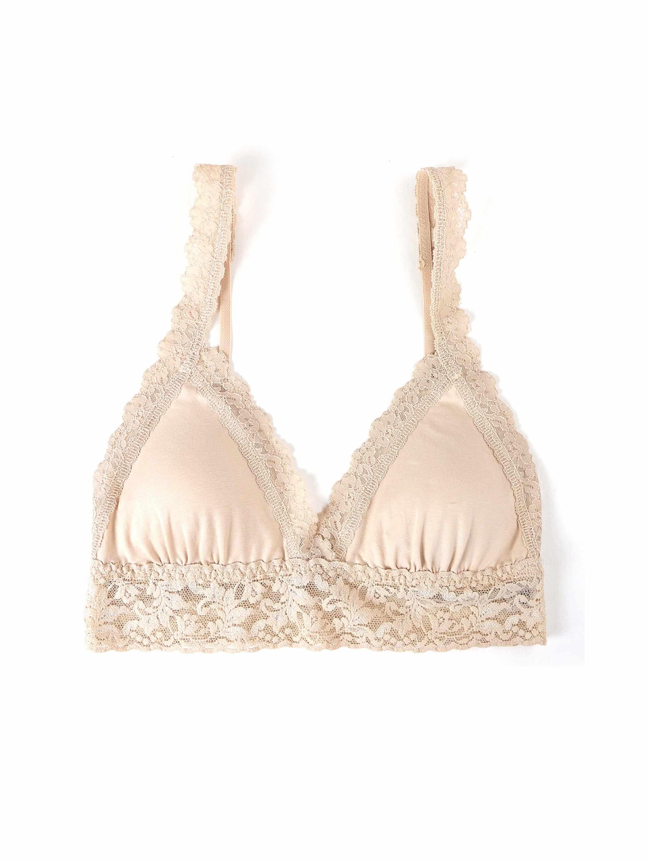 Chai Supima® Cotton Padded Bralette - Flat Lay, Lace Trim Detail & Triangle Cups | Hanky Panky