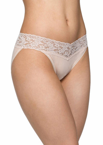 Chai Supima® Cotton V-kini with lace waistband - On Model Side View | Hanky Panky