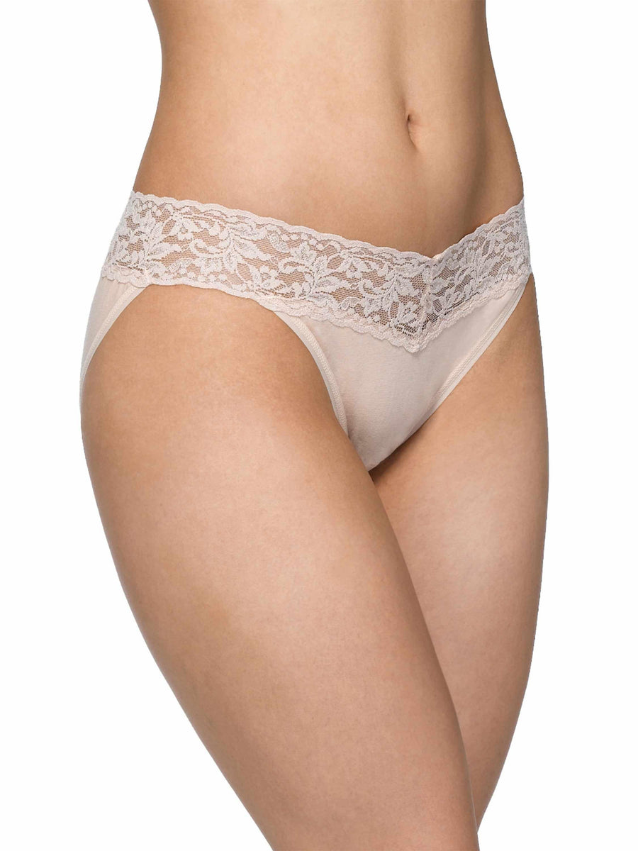 Chai Supima® Cotton V-kini with lace waistband - On Model Side View | Hanky Panky