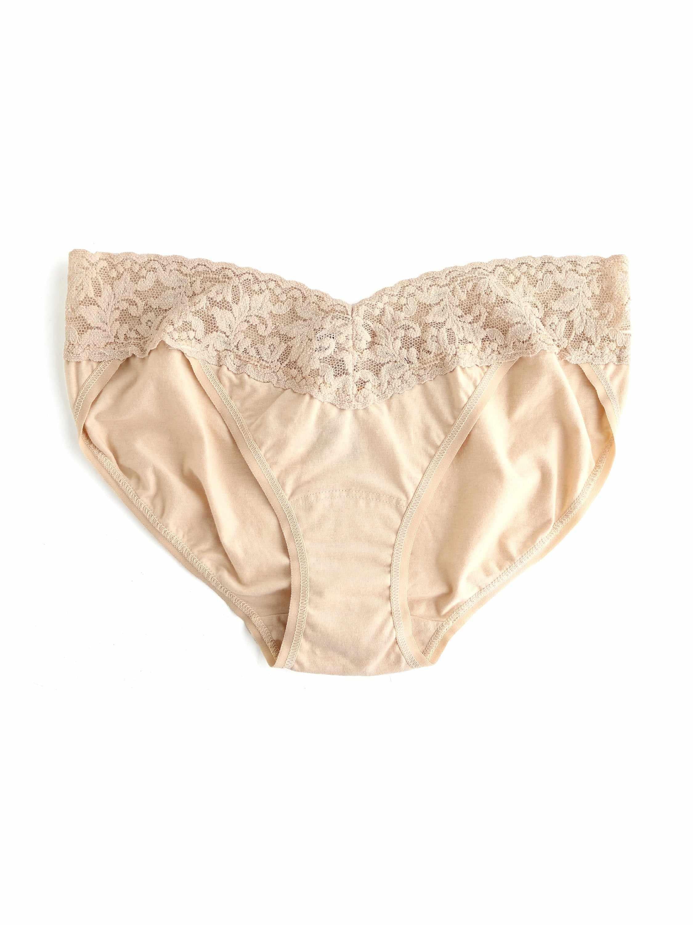 Chai Supima® Cotton V-kini showing V-shaped lace band detail - Flat Lay | Hanky Panky