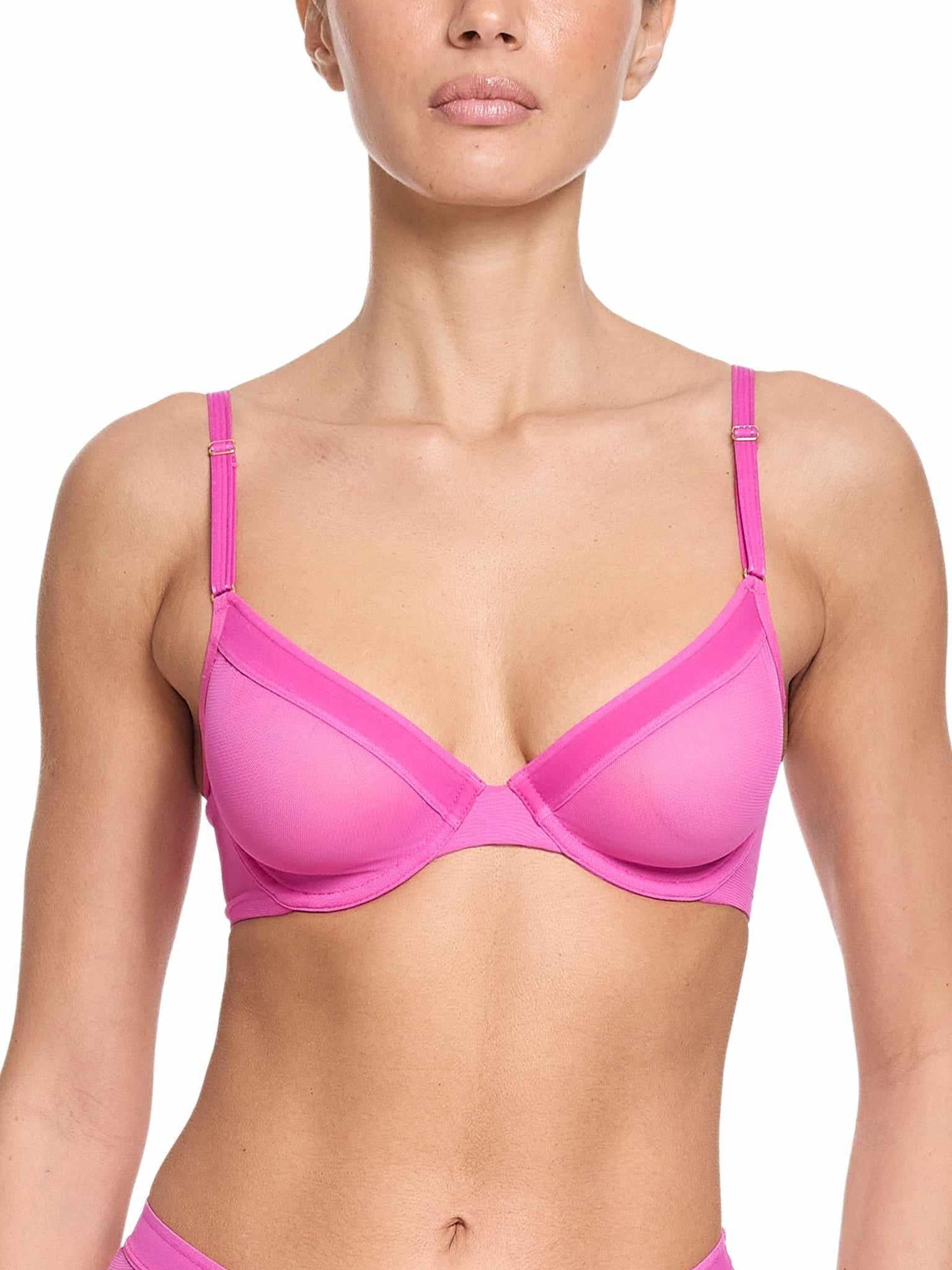 Berry Burst Pink Unlined Mesh Underwire Bra - Front View On Model | Hanky Panky