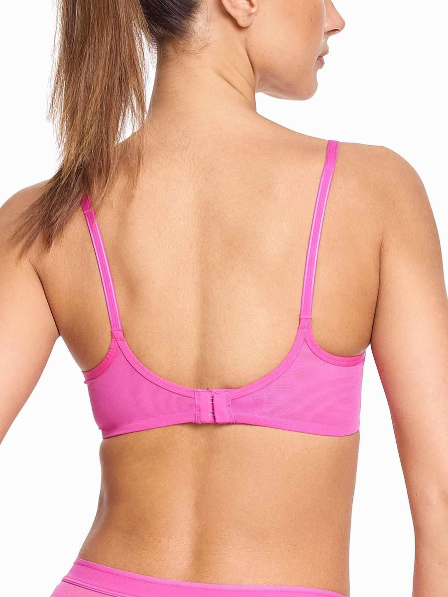 Berry Burst Pink Unlined Mesh Underwire Bra - Back View with Hook-and-Eye Closure | Hanky Panky