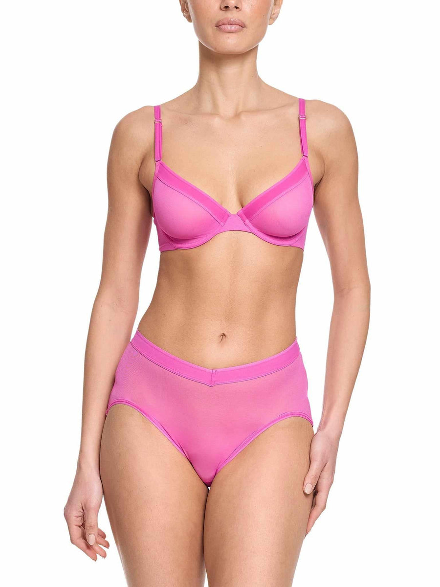 Berry Burst Pink Unlined Mesh Underwire Bra with Matching Underwear - Full Look | Hanky Panky