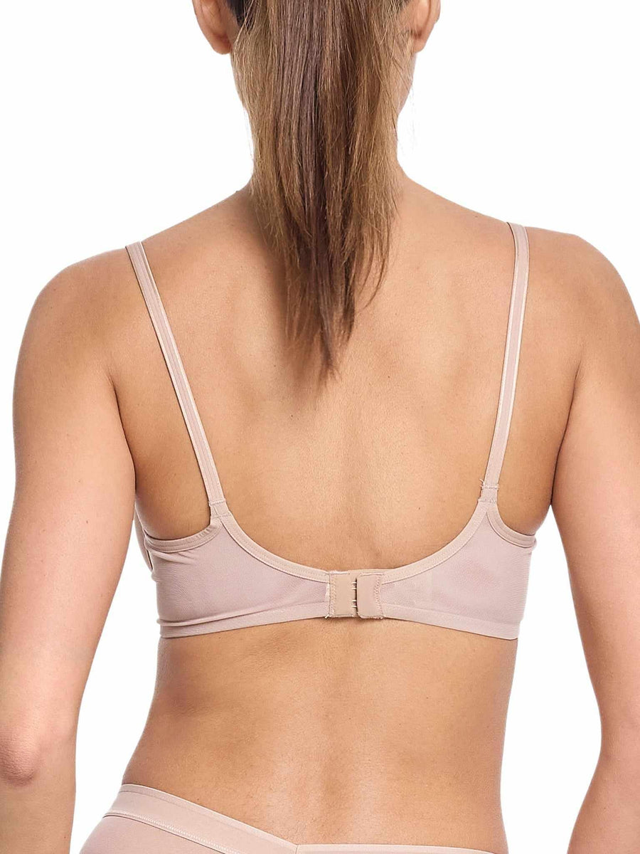 Chai Unlined Mesh Underwire Bra center hook-and-eye closure, slim adjustable straps - Back View On Model | Hanky Panky