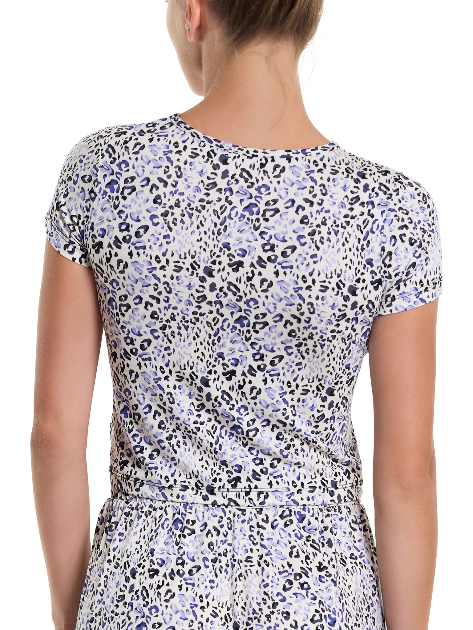 Blue Leopard Print MicroModal Unwind Baby Tee - Back View On Model | Hanky Panky