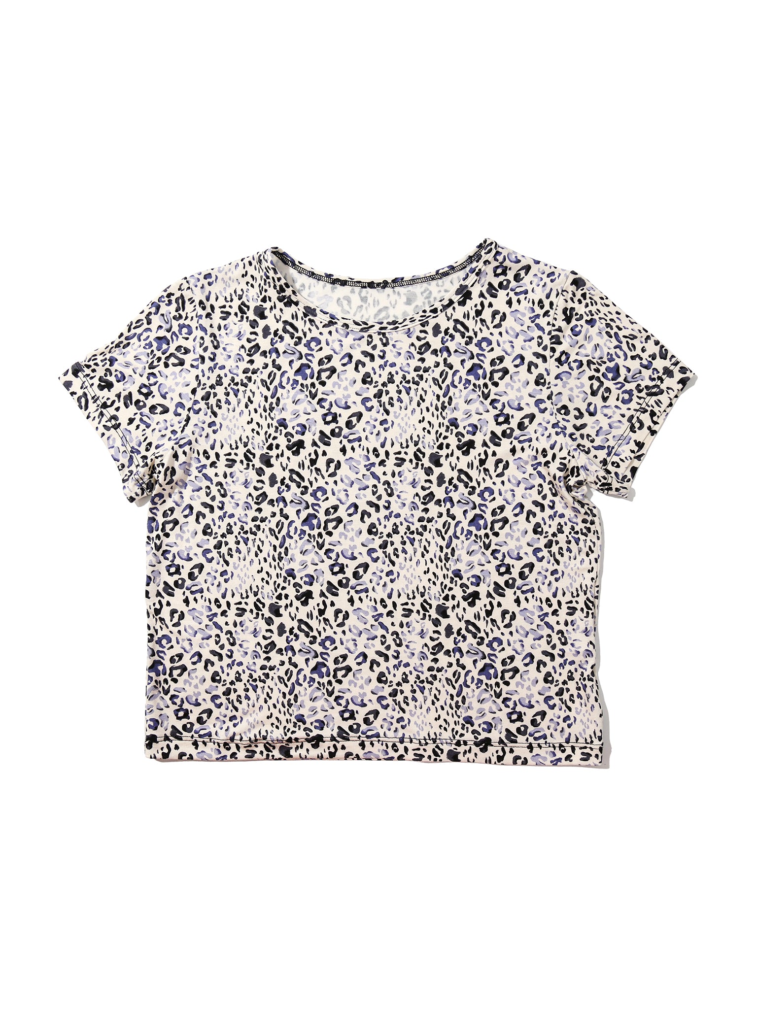 Blue Leopard Print MicroModal Unwind Baby Tee - Flat Lay Lounge Top | Hanky Panky