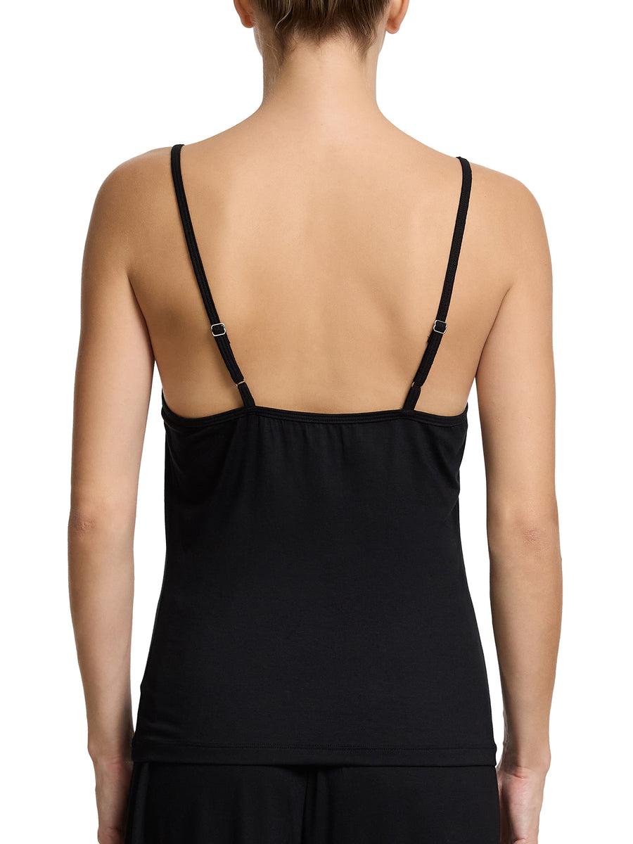 Unwind Cami Black Adjustable Strap Sleep Cami - Back View On Model | Hanky Panky