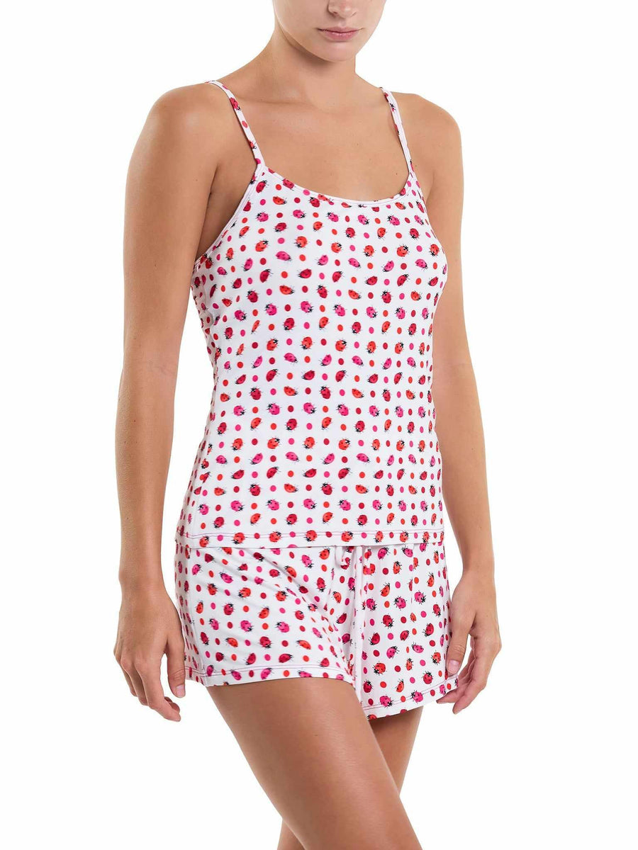 Unwind Cami Do Or Dot - White Ladybug Print Lounge Cami with Matching Shorts Side View | Hanky Panky