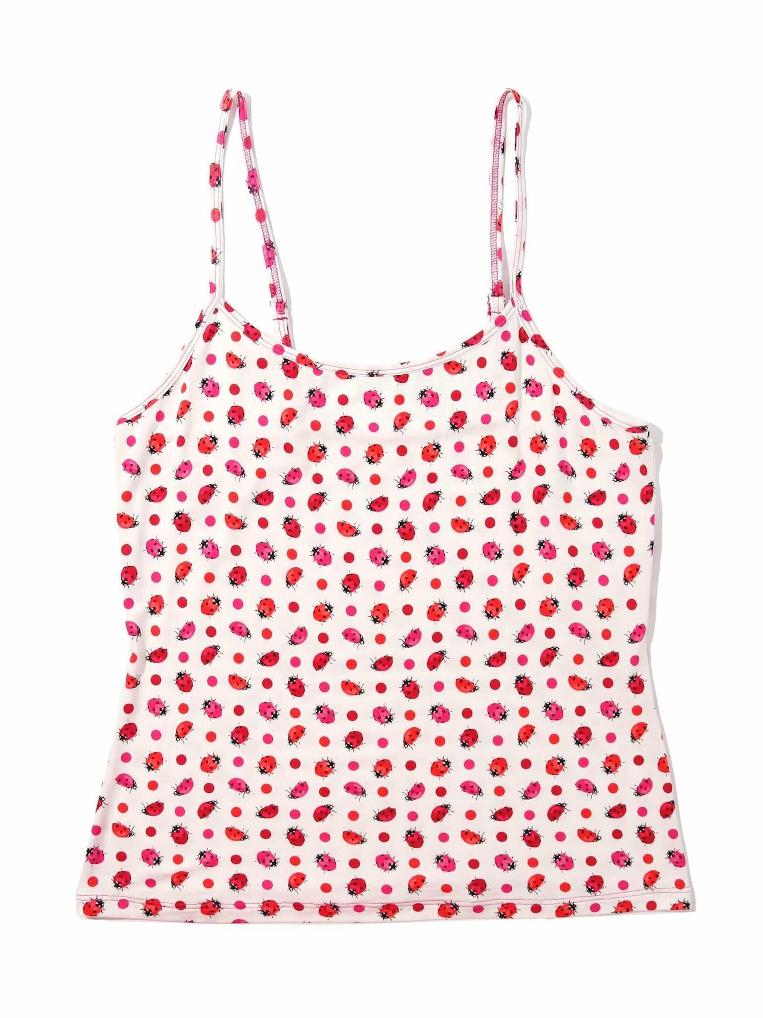 Unwind Cami Do Or Dot - White Ladybug Print Lounge Camisole Flat Lay, Spaghetti Straps Detail | Hanky Panky