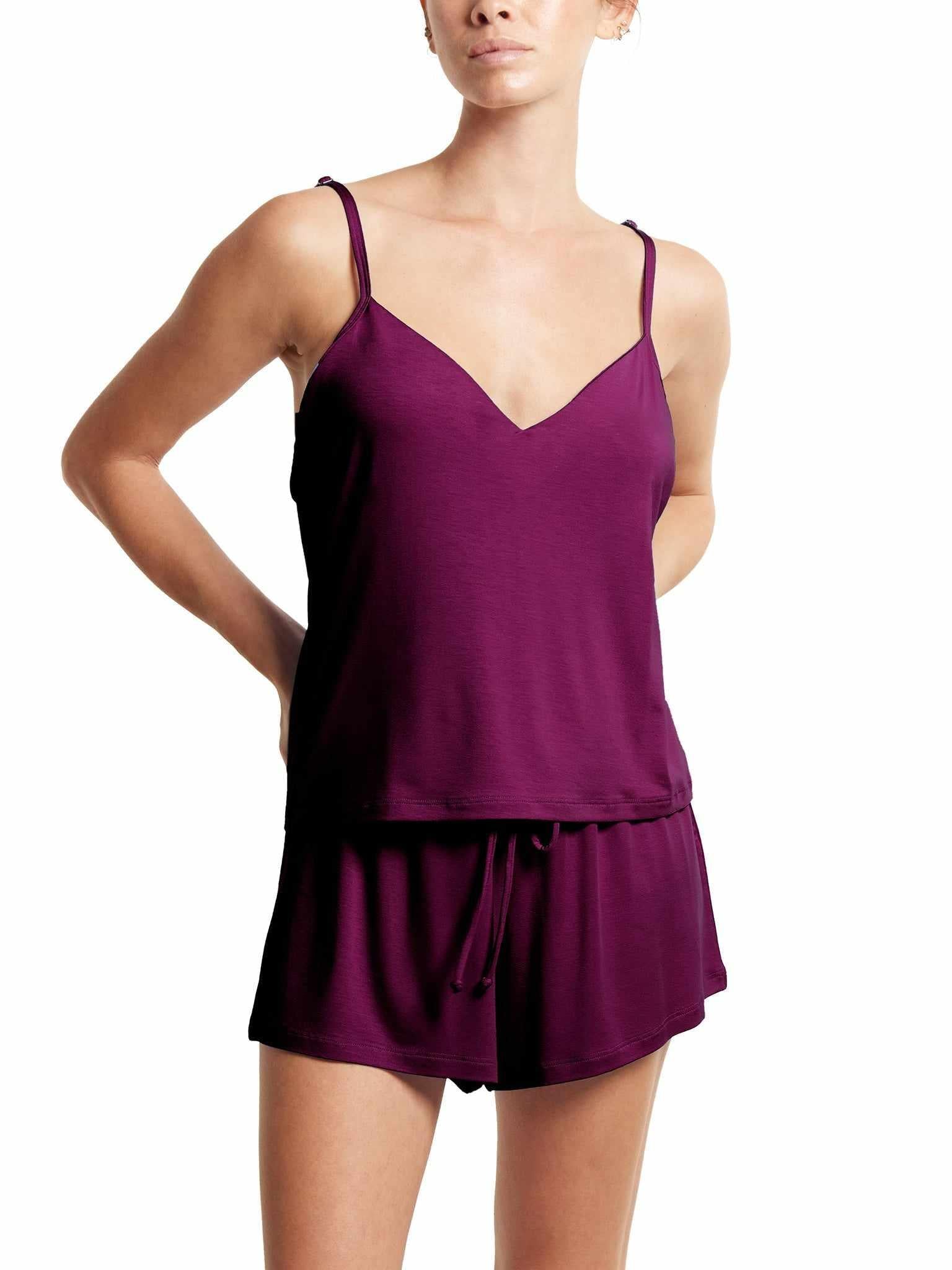 Sugar Plum Unwind Cami with Matching Shorts - Full Front View, Lounge Set On Model | Hanky Panky