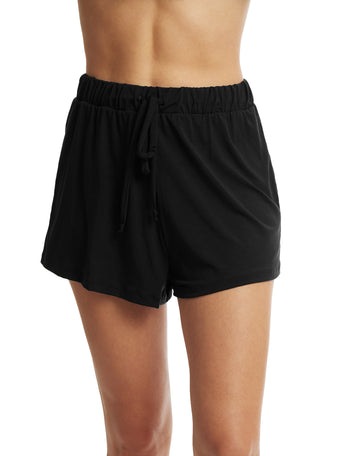 Unwind Drawstring Short Black - Front View, Modal Lounge Shorts with Elastic Waist | Hanky Panky