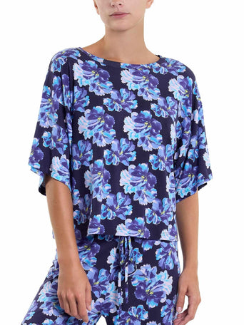 Unwind Tee Nightfall Purple floral print oversized lounge top - Front View | Hanky Panky