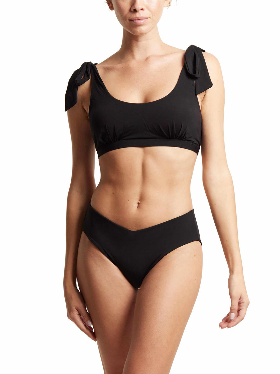 Black V-Kini Swimsuit Bottom Styled with Matching Tie-Shoulder Top, Two Piece Set | Hanky Panky