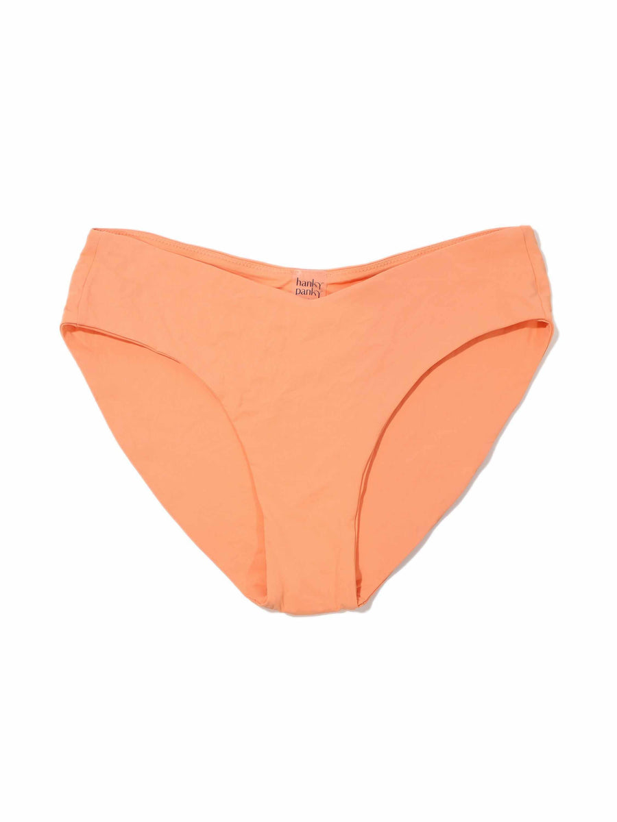 Florence Orange V-Kini Swimsuit Bottom Flat Lay Front View - Eco Recycled Bikini Bottom | Hanky Panky