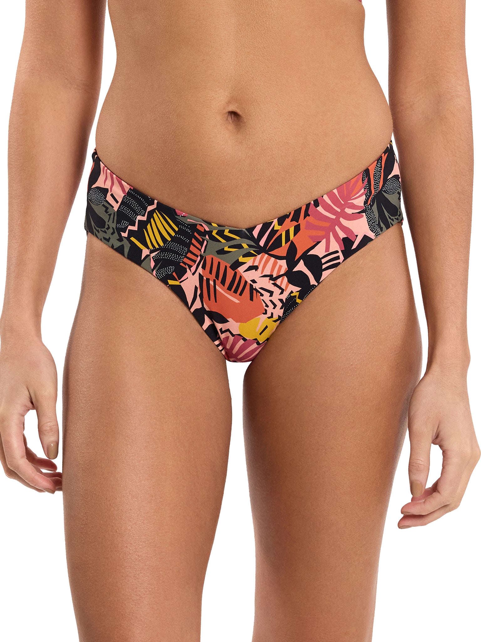 Palm Springs Tropical Print V-Kini Swimsuit Bottom - Front View On Model | Hanky Panky