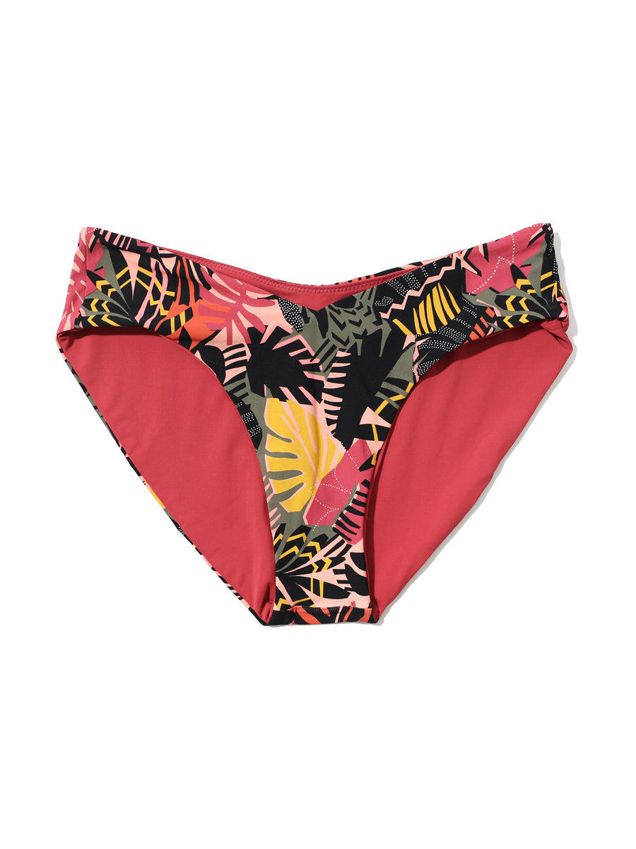 Palm Springs Tropical Print V-Kini Swimsuit Bottom with Pink Lining - Flat Lay | Hanky Panky