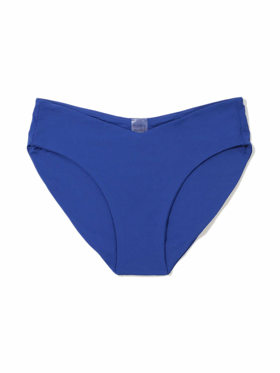 Poolside Blue V-Kini Swimsuit Bottom - Flat Lay, Recycled Fabric Bikini Bottom with V-Waist | Hanky Panky