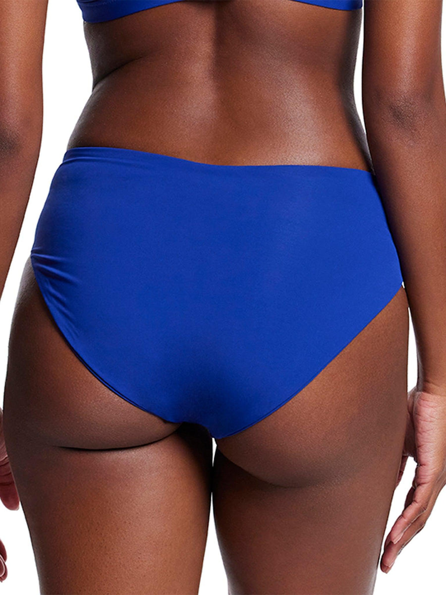 Poolside Blue V-Kini Swimsuit Bottom - Back View On Curvy Model, Full Coverage Swim Bottom | Hanky Panky