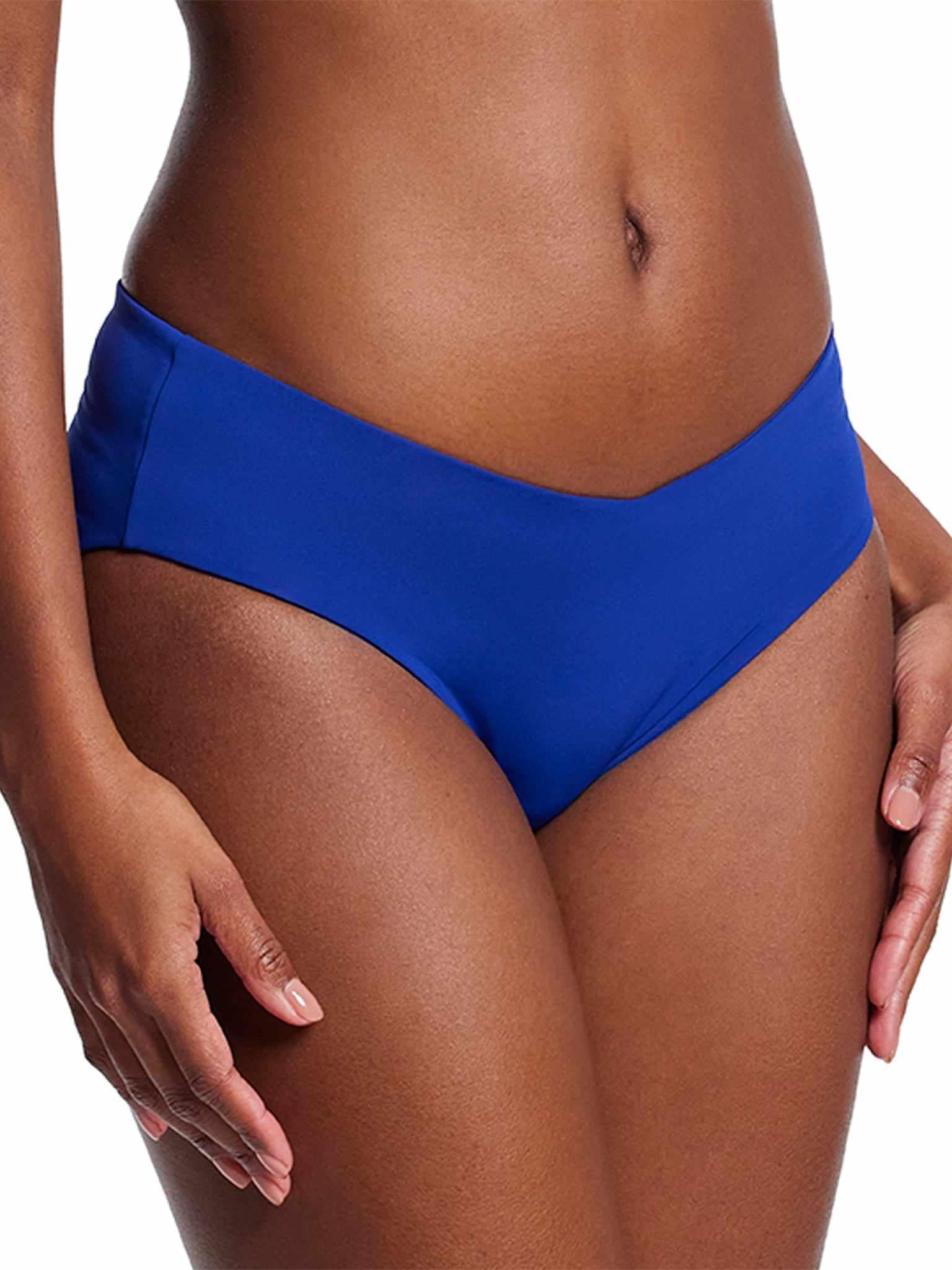 Poolside Blue V-Kini Swimsuit Bottom - Side Angle Close-Up, V-Waist Bikini Bottom Detail | Hanky Panky