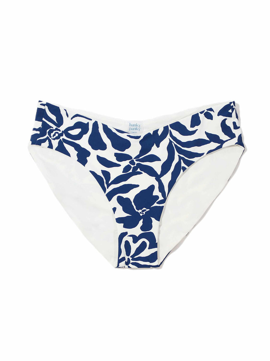 V-Kini Swimsuit Bottom Poolside Sale Blue Floral Print - Flat Lay Front | Hanky Panky