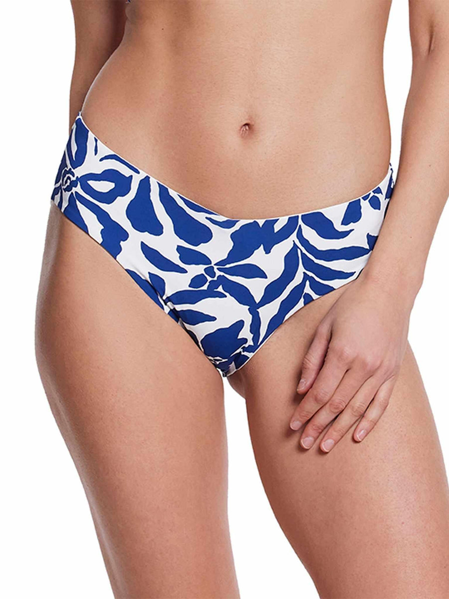 V-Kini Swimsuit Bottom Poolside Sale in Blue Floral Print - Front On-Model | Hanky Panky