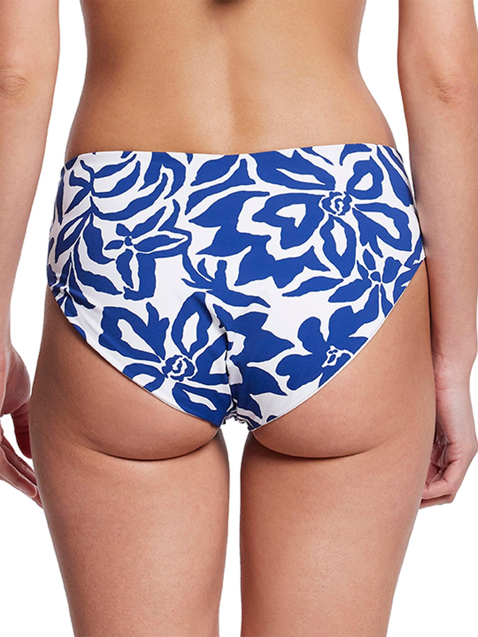 V-Kini Swimsuit Bottom Poolside Sale in Blue Floral Print - Back On-Model | Hanky Panky